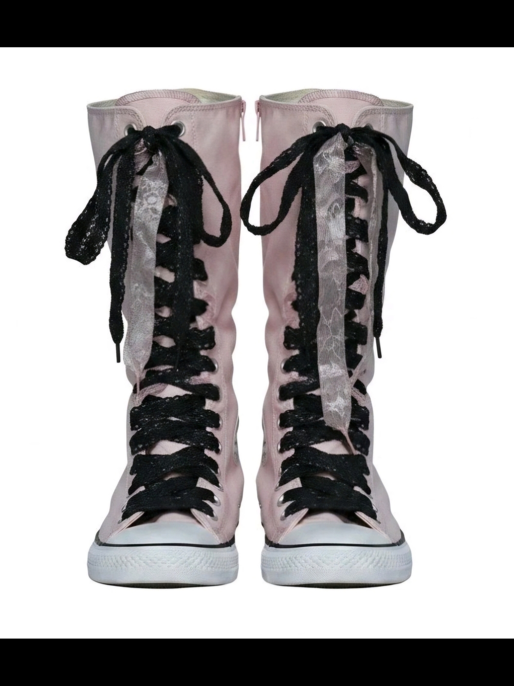 Converse Pink High-Top Lace-Up Boots Black Ribbon Laces Unisex 9.5men/11.5women